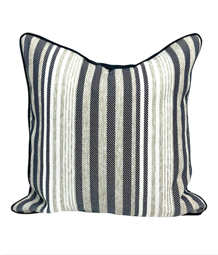 22” X 22” Christopher Farr Mare Azzuro Navy Beige White Stripe Outdoor Pillow Cover
