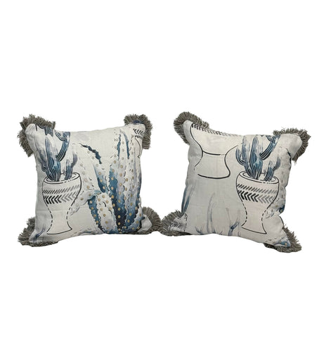 17” X 17” Vervain Desert Flora Indigo Linen Blue & White Pillow Covers - a Pair