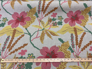 Opuzen Botanical Mirabell Limone Pink Teal Mustard Floral Outdoor Upholstery Fabric.
