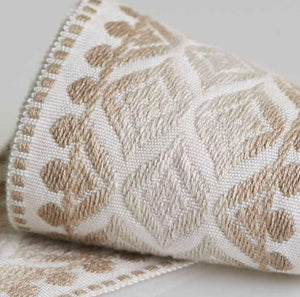 3.5” Wide Cream Taupe Geometric Drapery Trim