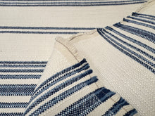 Load image into Gallery viewer, Remnant Schumacher Solana Stripe Indoor/Outdoor 79330 Navy Woven Coastal Upholstery Fabric STA 6427