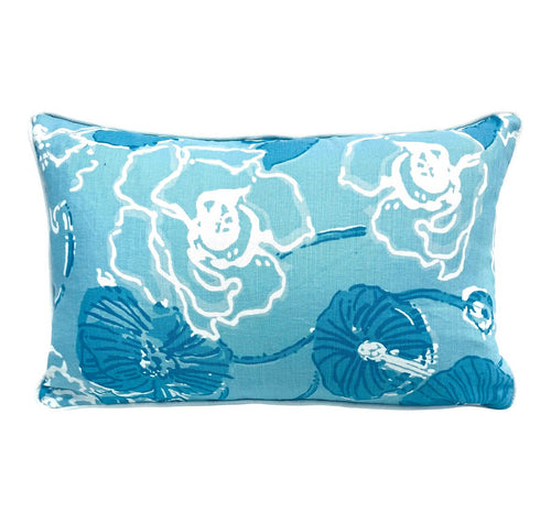 14” X 22” Lilly Pulitzer Dahlia Sky Blue Floral Linen Cotton Lumbar Pillow Covering