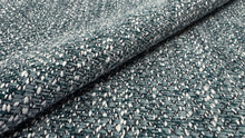 Load image into Gallery viewer, Pierre Frey Fox Petrole Emerald Teal White Heavy Textured Woven Pattern Boucle Tweed Nubby Looped Yarns Weave Luxury Upholstery Fabric