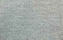 Load image into Gallery viewer, High Performance Water and Stain Resistant Elevate Tekloom Polynesia Teal Geometric Upholstery Fabric