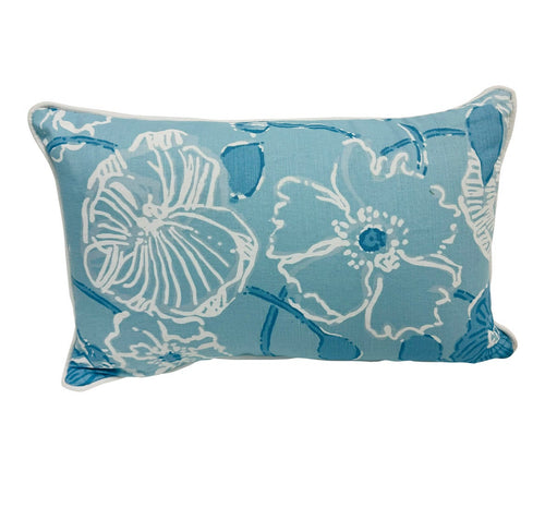 14” X 22” Lilly Pulitzer Dahlia Sky Blue Floral Linen Cotton Lumbar Pillow Covert