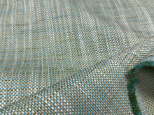 Load image into Gallery viewer, Heavy Duty Cream Lime Green Aqua Blue MCM Mid Century Modern Tweed Upholstery Fabric