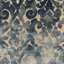 Load image into Gallery viewer, Teal Blue Grey Damask Cut Velvet Upholstery Fabric MGF
