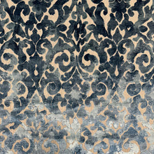 Load image into Gallery viewer, Teal Blue Grey Damask Cut Velvet Upholstery Fabric MGF