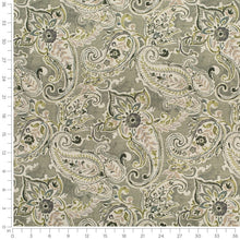 Load image into Gallery viewer, Olive Green Lime Taupe Floral Paisley Upholstery Drapery Fabric / Willow