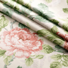 Load image into Gallery viewer, Cotton Ivory Coral Pink Green Lilac Floral Chintz Upholstery Drapery Fabric / Primrose