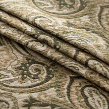 Load image into Gallery viewer, Beige Olive Green Paisley Upholstery Fabric / Garden
