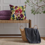 Load image into Gallery viewer, Purple Green Ivory Navy Blue Floral Velvet Upholstery Fabric