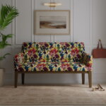 Load image into Gallery viewer, Purple Green Ivory Navy Blue Floral Velvet Upholstery Fabric