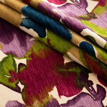 Load image into Gallery viewer, Purple Green Ivory Navy Blue Floral Velvet Upholstery Fabric