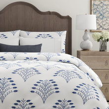 Load image into Gallery viewer, Cream Navy Blue Floral Embroidered Drapery Fabric / Royal