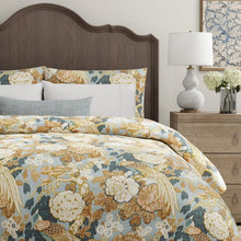 Load image into Gallery viewer, Cotton Blue Mustard Brown Ivory Beige Floral Bird Print Upholstery Drapery Fabric