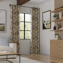 Load image into Gallery viewer, Cotton Blue Mustard Brown Ivory Beige Floral Bird Print Upholstery Drapery Fabric