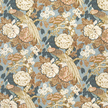 Load image into Gallery viewer, Cotton Blue Mustard Brown Ivory Beige Floral Bird Print Upholstery Drapery Fabric
