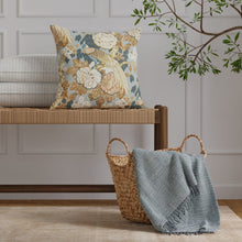 Load image into Gallery viewer, Cotton Blue Mustard Brown Ivory Beige Floral Bird Print Upholstery Drapery Fabric