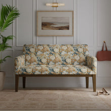 Load image into Gallery viewer, Cotton Blue Mustard Brown Ivory Beige Floral Bird Print Upholstery Drapery Fabric