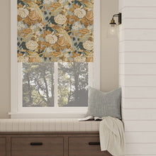 Load image into Gallery viewer, Cotton Blue Mustard Brown Ivory Beige Floral Bird Print Upholstery Drapery Fabric
