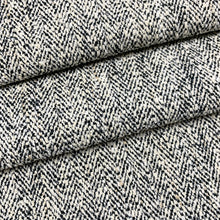 Load image into Gallery viewer, Designer Black Cream Herringbone MCM Tweed Upholstery Fabric MGF