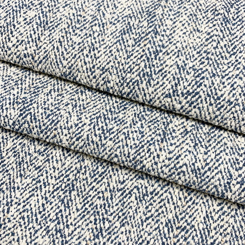 Designer Navy Blue Cream Herringbone MCM Tweed Upholstery Fabric MGF