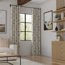 Load image into Gallery viewer, Off White Grey Mustard Brown Blue Floral Bird Print Upholstery Drapery Fabric