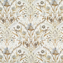 Load image into Gallery viewer, Off White Grey Mustard Brown Blue Floral Bird Print Upholstery Drapery Fabric