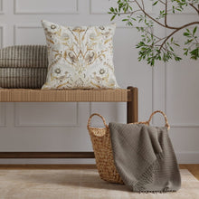 Load image into Gallery viewer, Off White Grey Mustard Brown Blue Floral Bird Print Upholstery Drapery Fabric