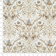 Load image into Gallery viewer, Off White Grey Mustard Brown Blue Floral Bird Print Upholstery Drapery Fabric