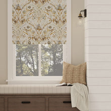 Load image into Gallery viewer, Off White Grey Mustard Brown Blue Floral Bird Print Upholstery Drapery Fabric