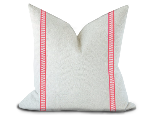 Custom Made Pillow Cover with Thibaut Westport Tape in Watermelon / Self-Piping