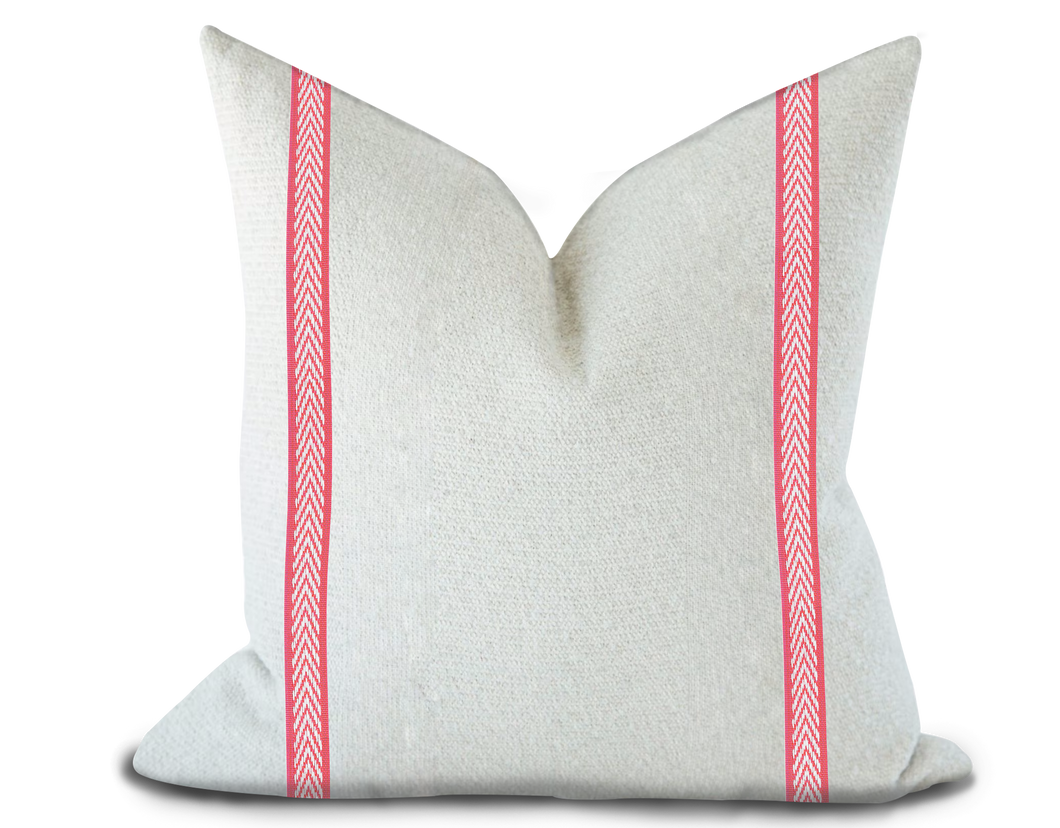 Custom Made Pillow Cover with Thibaut Westport Tape in Watermelon / Self-Piping