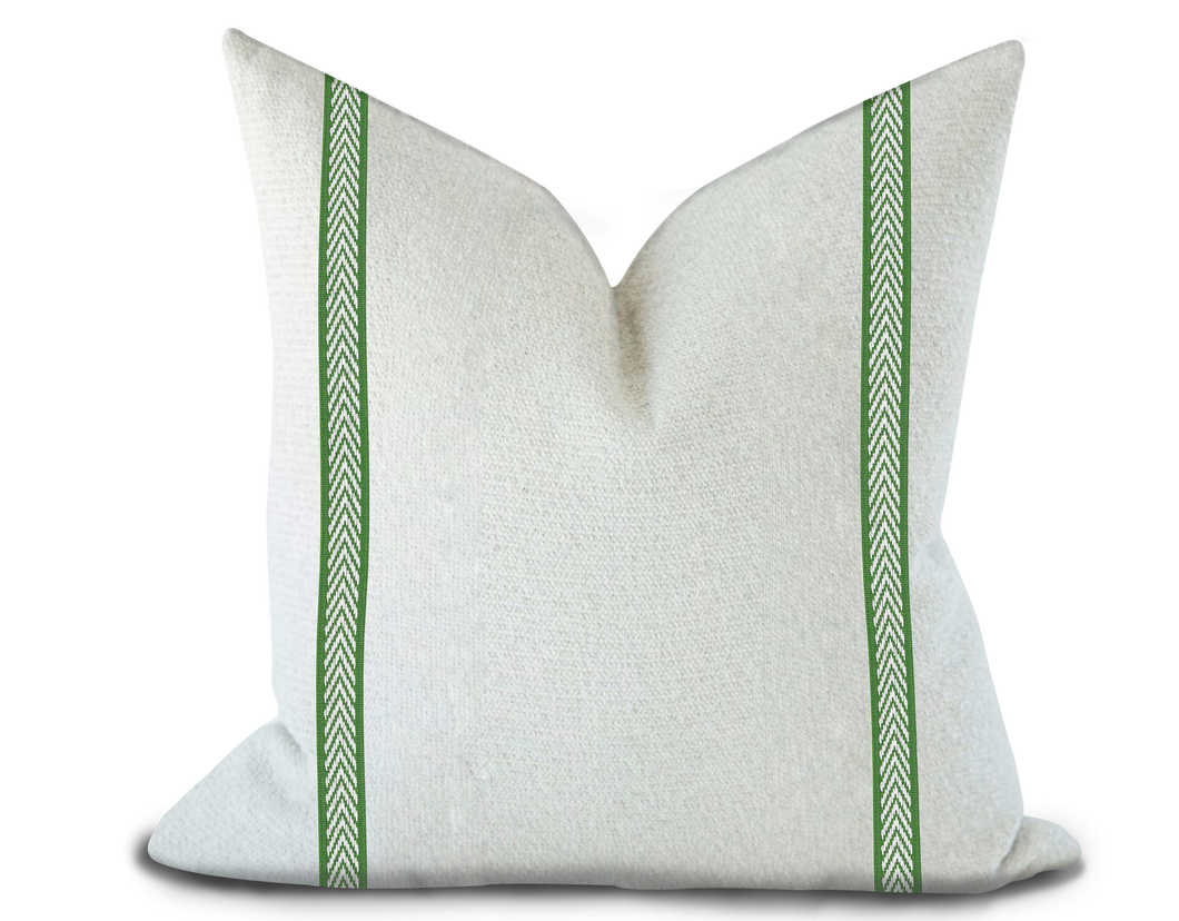 Custom Made Pillow Cover with Thibaut Westport Tape in Kelly / Self-Piping