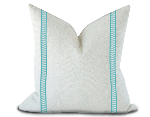Custom Made Pillow Cover with Thibaut Westport Tape in Capri / Self-Piping