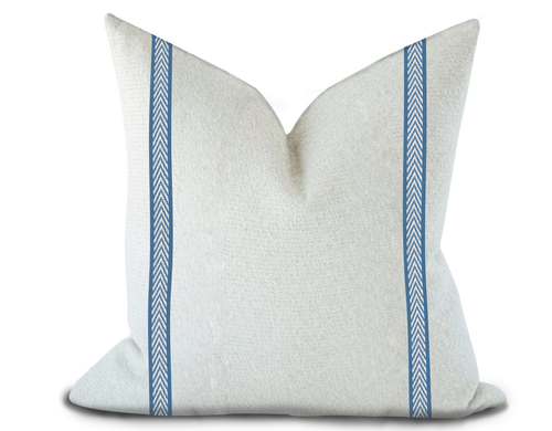 Custom Made Pillow Cover with Thibaut Westport Tape in Island Blue / Self-Piping