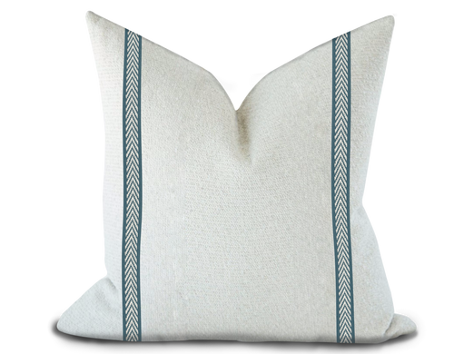 Custom Made Pillow Cover with Thibaut Westport Tape in Teal / Self-Piping
