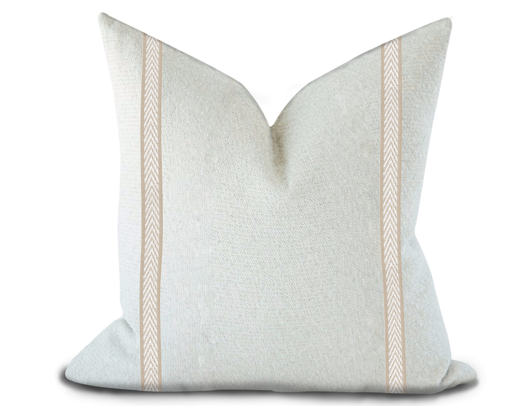 Custom Made Pillow Cover with Thibaut Westport Tape in Sand / Self-Piping