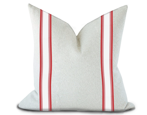 Custom Made Pillow Cover with Thibaut Nordia Tape in Cranberry / Self-Piping