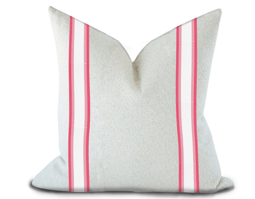 Custom Made Pillow Cover with Thibaut Nordia Tape in Watermelon / Self-Piping