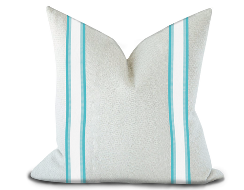 Custom Made Pillow Cover with Thibaut Nordia Tape in Capri / Self-Piping