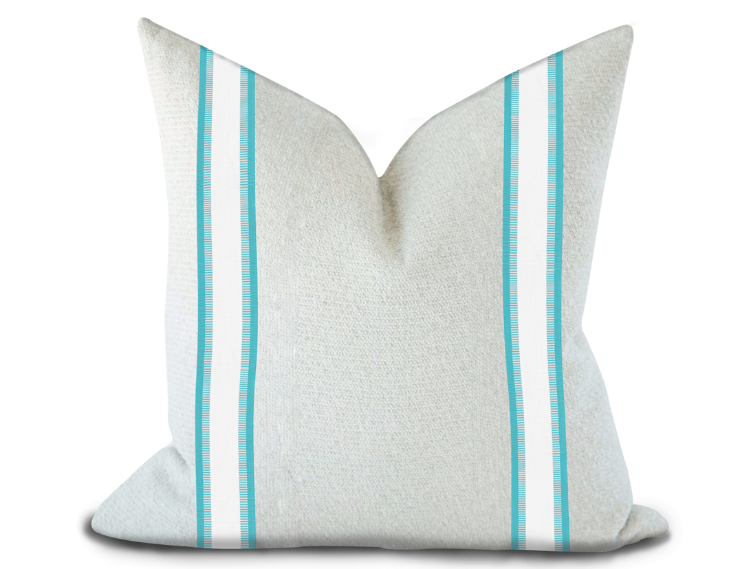 Custom Made Pillow Cover with Thibaut Nordia Tape in Capri / Self-Piping