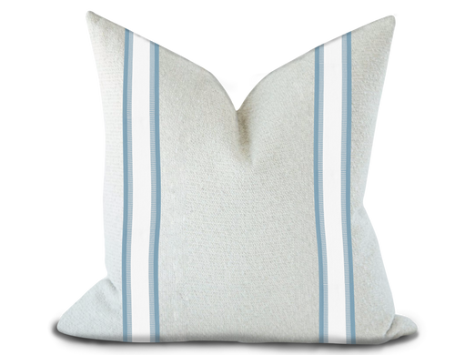 Custom Made Pillow Cover with Thibaut Nordia Tape in Spa Blue / Self-Piping