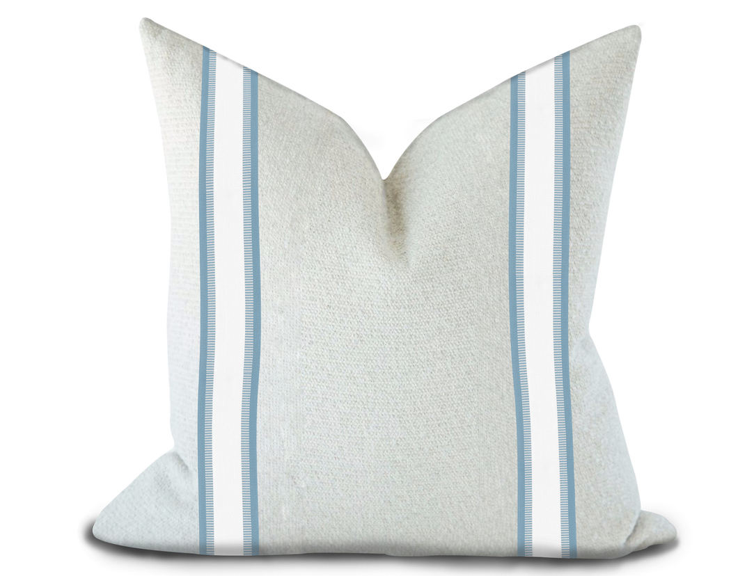 Custom Made Pillow Cover with Thibaut Nordia Tape in Spa Blue / Self-Piping