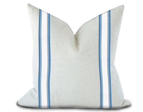 Custom Made Pillow Cover with Thibaut Nordia Tape in Island Blue / Self-Piping
