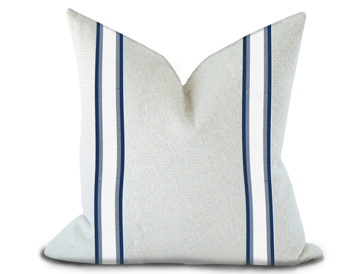 Custom Made Pillow Cover with Thibaut Nordia Tape in Navy / Self-Piping