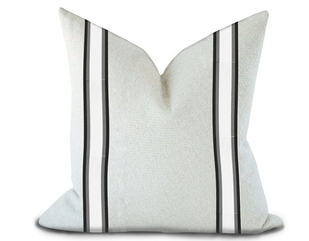 Custom Made Pillow Cover with Thibaut Nordia Tape in Onyx / Self-Piping
