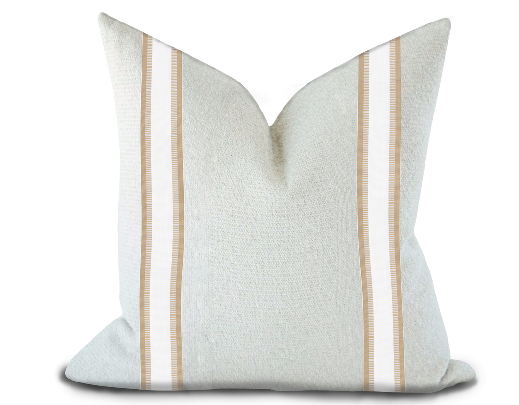 Custom Made Pillow Cover with Thibaut Nordia Tape in Sand /Self-Piping