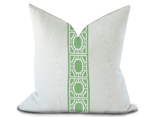 Custom Made Pillow Cover with Thibaut Gate applique tape in Spring / Self-Piping
